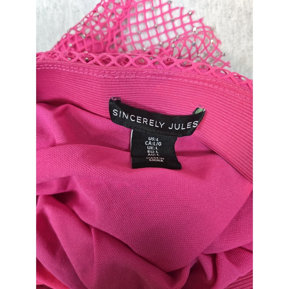 Sincerely Jules Skirt Womens L Large Cerise Mesh Overlay Rhinestone Lined Mini - Picture 5 of 5